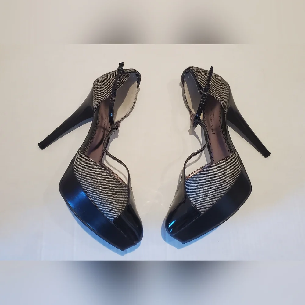 Lulu Townsend Black and White T-strap Heels Sz 10 - Picture 1 of 7